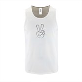 Witte Tanktop sportshirt met "Peace / Vrede teken" Print Zilver Size XXL