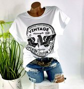 Dames katoenen t- shirt "Vintage California" made in Italy maat 36 38 40 kleur wit