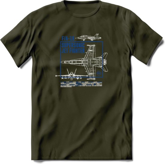 F-18 Vliegtuig T-Shirt | Unisex leger Kleding | Dames - Heren Straaljager shirt | Army F16 | Grappig bouwpakket Cadeau | - Leger Groen - L