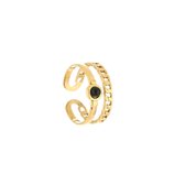 Michelle Bijoux JE12870 Ring Dubbel Steen - One Size - Staal - Goudkleurig - Zwart - Verstelbare ring