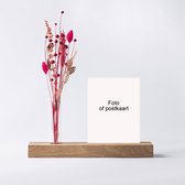 Kaarthouder Zwart met Roze Droogbloemen in vaasje - Droogbloem - Houten Kaart houder - Hout & Roze - Eikenhout - Handgemaakt - Droog bloemen - Droog bloem - Hoge Kwaliteit - Pluim - Flowers -
