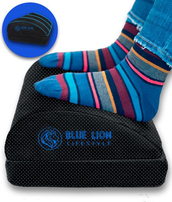 Blue Lion Verstelbare voetensteun Anti slip - Voetenkussen voor ergonomische zithouding thuis of op kantoor - 10+5 cm - Zwart
