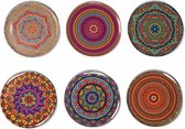 Onderzetters - Set van 6 - Rond - Onderzetters voor glazen - Bohemian - Oosterse - Mandala design - Kerstcadeau - Coasters - Met houder