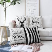 Zethome - Kussenhoes 55x55 cm - Vierkant  - 4 Stuks - Dubbelzijdig bedrukt - Levendige Kleuren - Kussenhoezen Set - Soft Touch - Geen personage - Verborgen Rits - Wit - Zwart