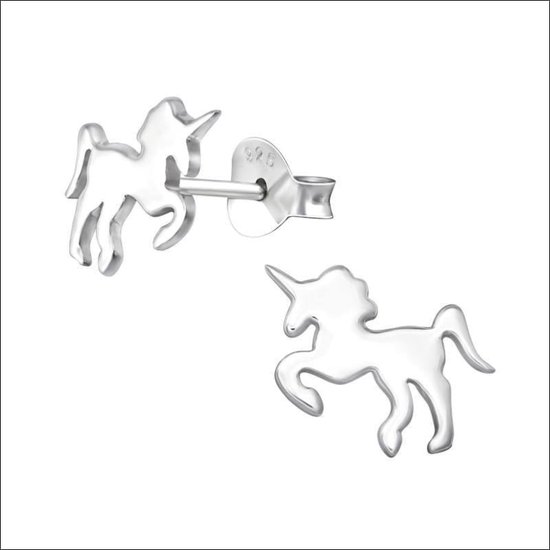 Aramat jewels ® - Gladde oorbellen unicorn eenhoorn 925 zilver zilverkleurig 10mm x 8mm