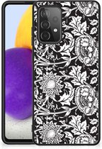 Mobiel TPU Hard Case Geschikt voor Samsung Galaxy A72 (5G/4G) Telefoon Hoesje met Zwarte rand Zwart Bloemen