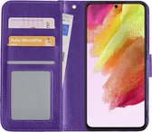 Hoes Geschikt voor Samsung S21 FE Hoesje Book Case Hoes Flip Cover Wallet Bookcase - Paars