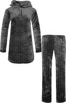 Huispak Fine Woman velours capuchon zakken korte rits zwart XXXL
