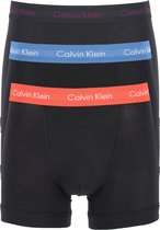 Calvin Klein trunks (3-pack) - heren boxers normale lengte - zwart met gekleurde tailleband - Maat: S