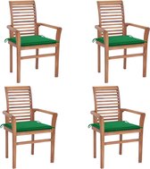Decoways - Eetkamerstoelen 4 stuks met groene kussens massief teakhout