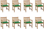 Decoways - Tuinstoelen 8 st met groene kussens massief teakhout