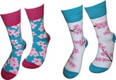 2 PAAR - Verjaardag cadeau - Grappige sokken - Japanse Bloesemsokken - Leuke sokken - Vrolijke sokken – Valentijn Cadeau - Luckyday Socks - Cadeau sokken - Socks waar je Happy van