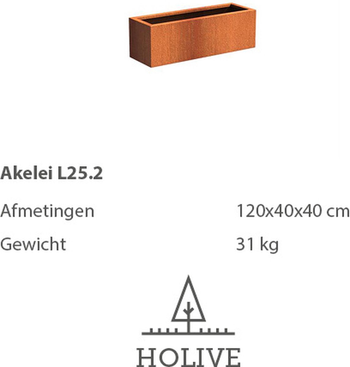 Cortenstaal Akelei L25.2 Rechthoek 120x40x40 cm. Plantenbak