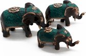 Feng Shui Happy Olifanten Beeldjes - Set van 3 - 9x3x5.5cm