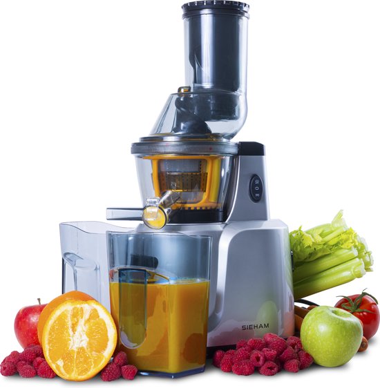 Sieham Slowjuicer - Verse Fruit Smoothies en Groente sapjes - Verticaal  - BPA Vrij - Persschroef - Droge Pulp - 500 ml - 150W - Grijs