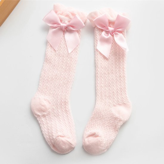 Chaussettes hautes hautes uniques avec nœud pour fille – Rose – Bébé fille  –