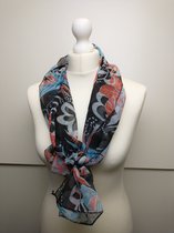 Dames sjaal Camelia gebloemd blauw zwart wit roze rood