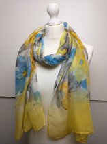 Lange dames sjaal Francoise gebloemd geel blauw grijs zwart groen oranje