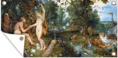 Wanddecoratie buiten Het aardse paradijs met de zondeval van Adam en Eva - Schilderij van Peter Paul Rubens - 160x80 cm - Tuindoek - Buitenposter