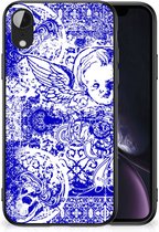 Smartphone Hoesje Geschikt voor iPhone XR Back Case TPU Siliconen Hoesje met Zwarte rand Angel Skull Blue