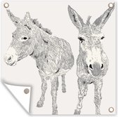 Tuinposters Een illustratie van twee ezels - 50x50 cm - Tuindoek - Buitenposter