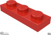 LEGO Plaat 1x3, 3623 Rood 50 stuks