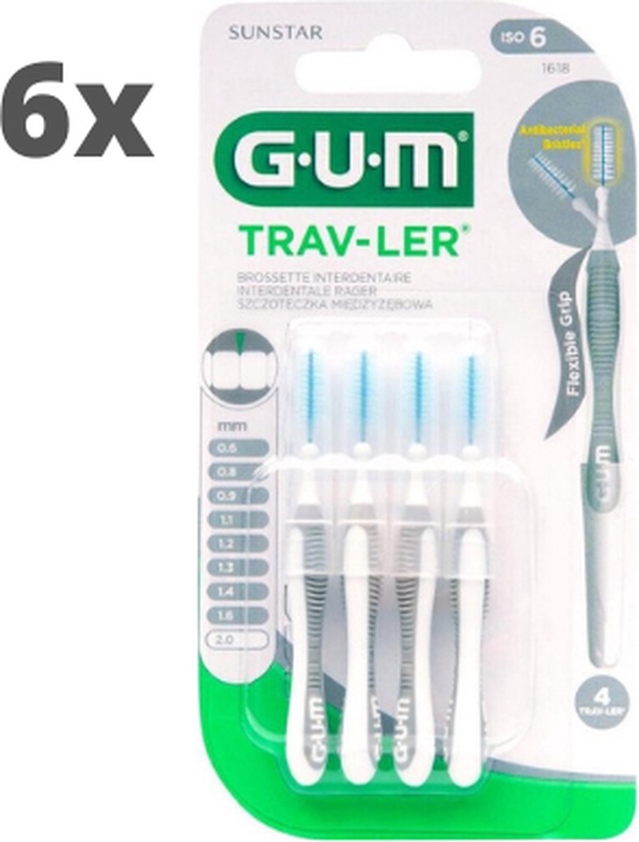 Goedkoopste GUM Travler ragers Grijs 2.0mm - 6 x 4 stuks - Voordeelverpakking