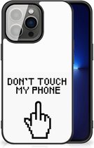 Hoesje Geschikt voor iPhone 13 Pro Leuk TPU Back Case met Zwarte rand Finger Don't Touch My Phone