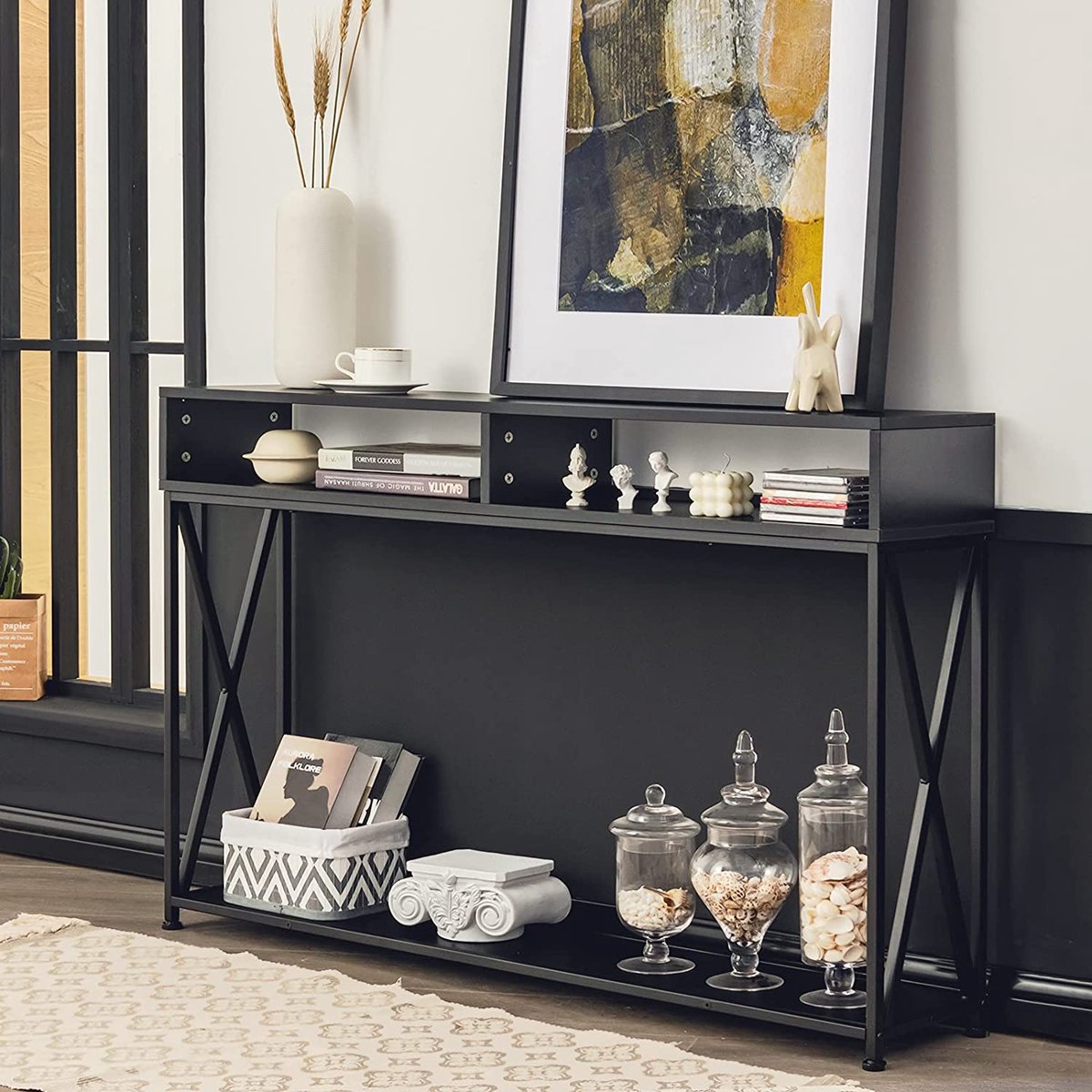 MAHANCRIS Consoletafel Met Laadstation, 180 Cm Slanke Banktafel Industriele Inkomtafel Usb Poorten Bankbijzettafel Voor Entree Hal Foyer Woonkamer Vintage Bruin Acthr18ue01 986393018
