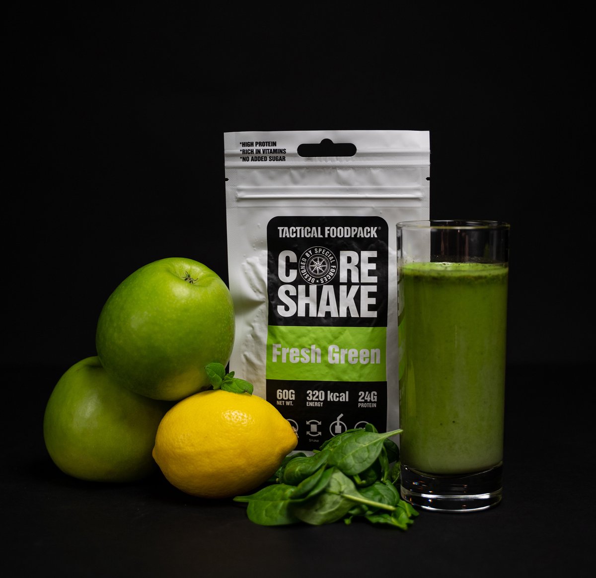 Tactical Foodpack Core Shake Fresh Green - 60g - munt en appel - vitamine en proteïne shake - 287kcal - buitensportvoeding - vriesdroogmaaltijd - survival eten - prepper - minimaal 3 jaar houdbaar - tussendoortje of recovery