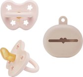 HEVEA dental speen met speenbakje | 0-3 maanden orthodontisch | Powder pink speen met Sandy nude speenbakje