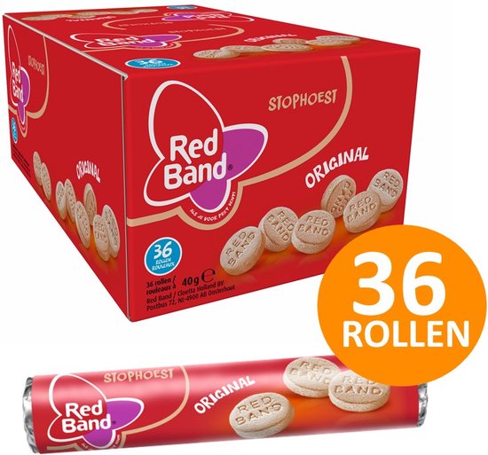 Red Band Stophoest snoep keelpastilles met zoethout en mentholsmaak - showdoos met 36 rollen à 40 g keeltabletten