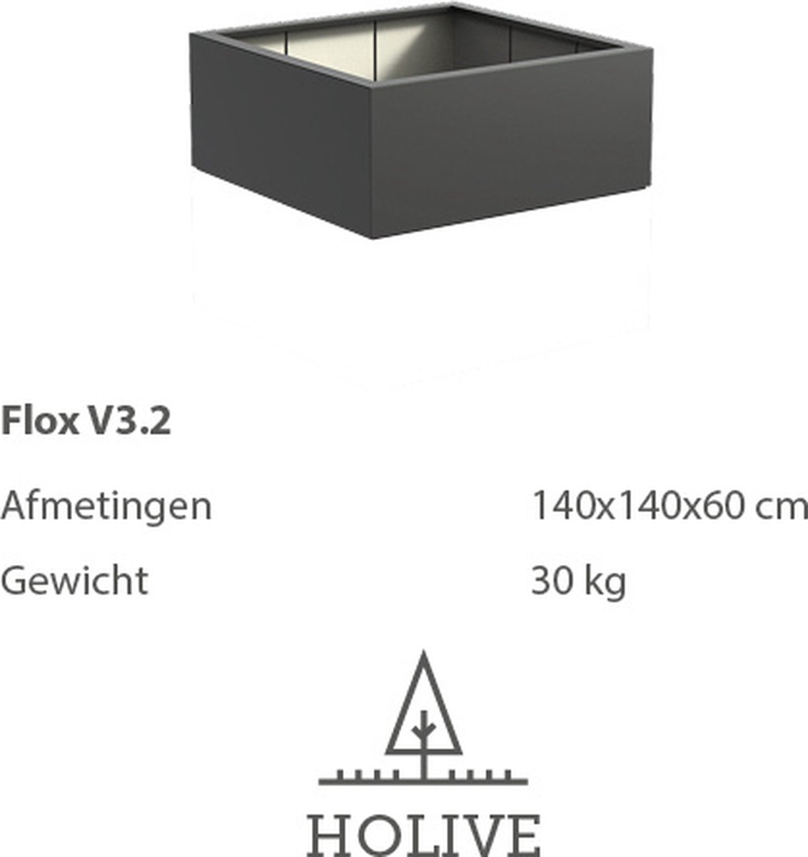 Polyester Flox V3.2 Vierkant 140x140x60 cm. Plantenbak