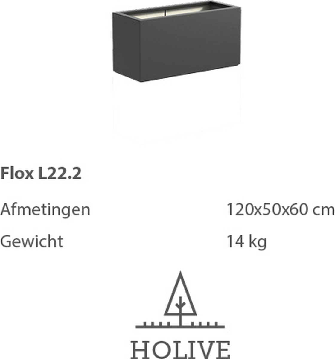 Polyester Flox L22.2 Langwerpig 120x50x60 cm. Plantenbak