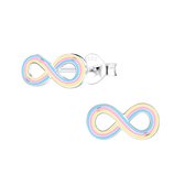 Joy|S - Zilveren Infinity oorbellen - pastel gestreepte kinderoorbellen - 11 x 6 mm