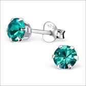 Aramat jewels ® - Oorbellen rond zirkonia 925 zilver blauw groen 5mm