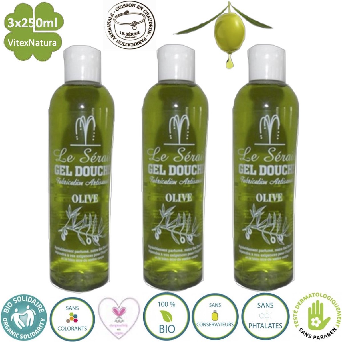 Goedkoopste Douchegel 3x250ml met Olijf olie | kenmerkende karakteristieke geur| Le Serail | Traditie sinds 1949