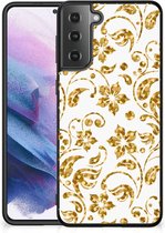 Back Cover Siliconen Hoesje Samsung Galaxy S21 Plus Telefoonhoesje met Zwarte rand Gouden Bloemen