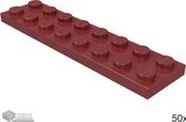 LEGO Plaat 2x8, 3034 Donkerrood 50 stuks