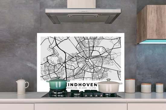 Spatscherm keuken 120x80 cm - Kookplaat achterwand Kaart - Eindhoven - Nederland - Muurbeschermer - Spatwand fornuis - Hoogwaardig aluminium