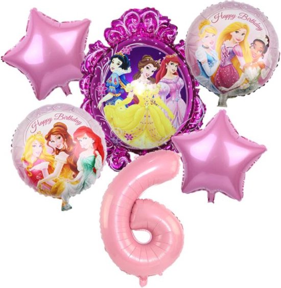 Prinses ballonnen - thema - 6 jaar - Ariel - Rapunzel - Doornroosje - Sneeuwwitje - Belle - prinsessen - Disney Princess