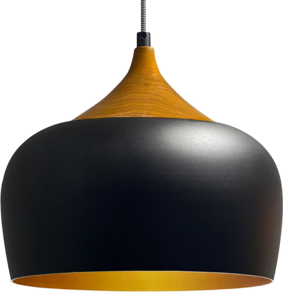 Bamyum Hanglamp Keukenlamp Hangend I Kreis I Ø30 cm E27 Metalen Retro Hanglamp Voor Alle Kamers - Zwart Gouden