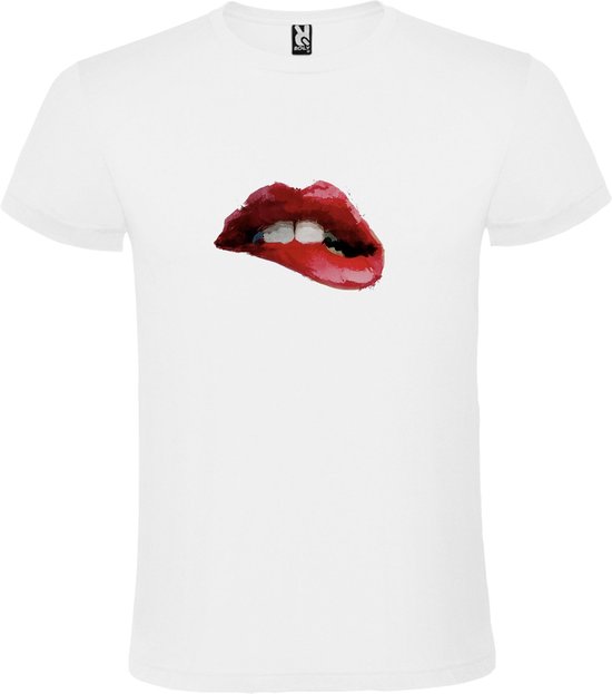 Wit t-shirt met Rode Aquarel wazige Mond / Lippen groot size 3XL