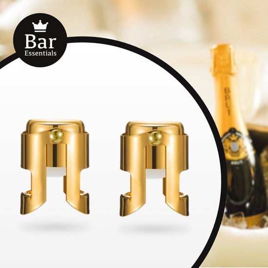 Bar Essentials® Champagnestopper set (2x goudkleurig) - Flesafsluiter - Champagne afsluiter - Champagnestop - Champagne dop - Champagnedop