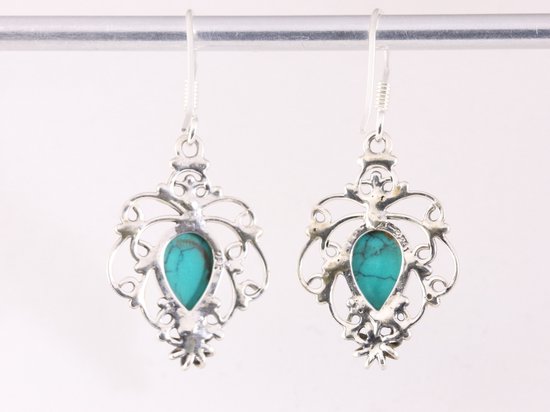 Boucles d'oreilles ajourées en argent avec turquoise