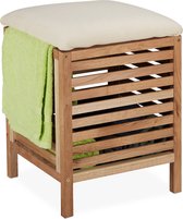 Panier à linge Relaxdays avec tabouret - 35 litres - Hocker de salle de bain avec espace de rangement - tabouret de rangement en bois