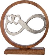 Sculptuur infinity love liefde - hout en metaal - zilver en bruin 24x26 cm