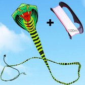 ✿BrenLux® Windvlieger Draak groen - Windvlieger Draak 15 meter lang met 100 meter touw - Vlieger met 100 meter lijn - Windvlieger - Strandvlieger - Vlieger Dragon – Vliegeren – Vli