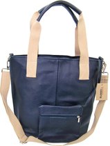 Italiaans leren shopper met canvas accenten Donkerblauw