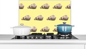 Spatscherm keuken 70x50 cm - Kookplaat achterwand Schelpen - Patronen - Geel - Muurbeschermer - Spatwand fornuis - Hoogwaardig aluminium